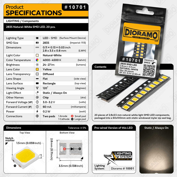 2835 Natural-White SMD LED. 20 pcs.