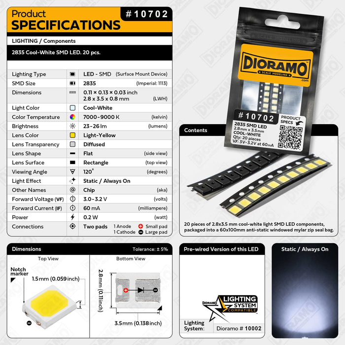 2835 Cool-White SMD LED. 20 pcs.