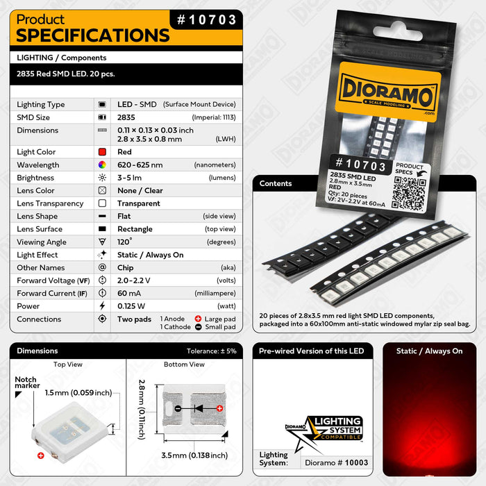 2835 Red SMD LED. 20 pcs.