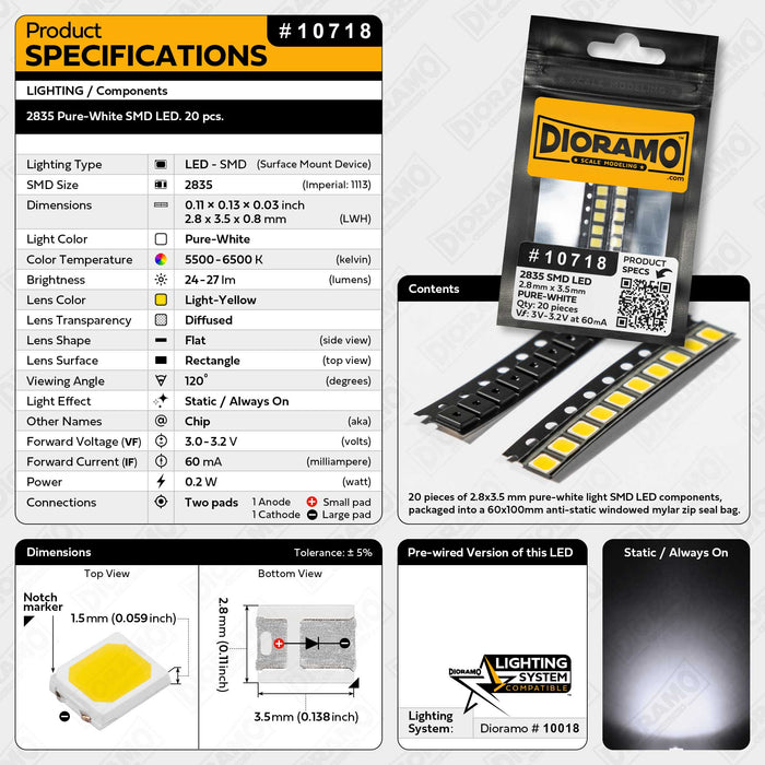 2835 Pure-White SMD LED. 20 pcs.