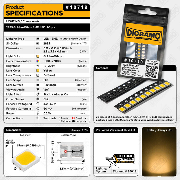 2835 Golden-White SMD LED. 20 pcs.