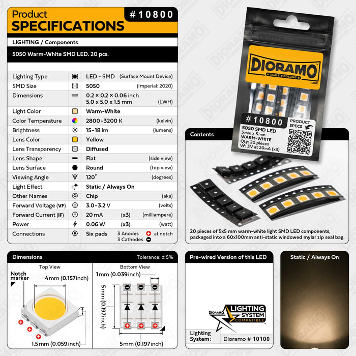 5050 Warm-White SMD LED. 20 pcs.