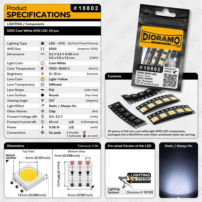 5050 Cool-White SMD LED. 20 pcs.