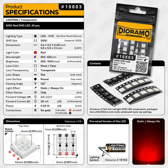 5050 Red SMD LED. 20 pcs.