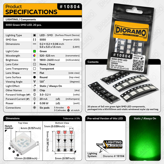 5050 Green SMD LED. 20 pcs.