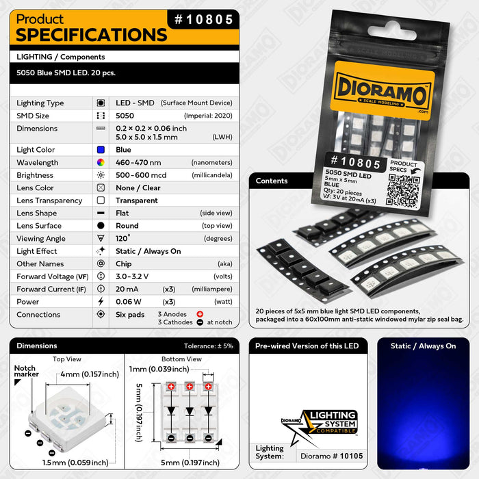 5050 Blue SMD LED. 20 pcs.