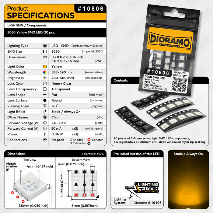 5050 Yellow SMD LED. 20 pcs.