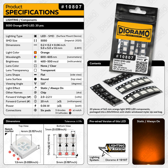 5050 Orange SMD LED. 20 pcs.