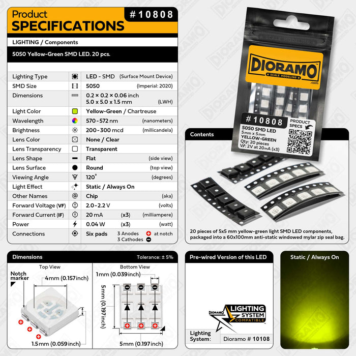 5050 Yellow-Green SMD LED. 20 pcs.