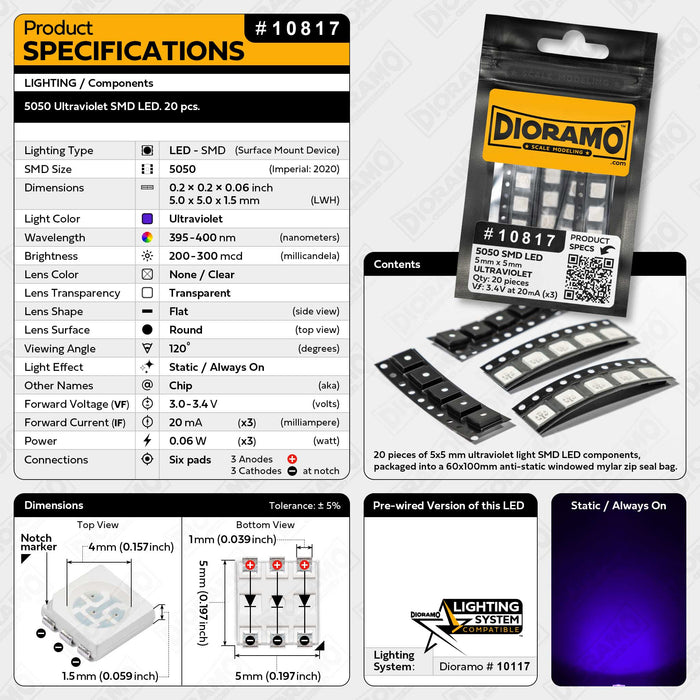 5050 Ultraviolet SMD LED. 20 pcs.