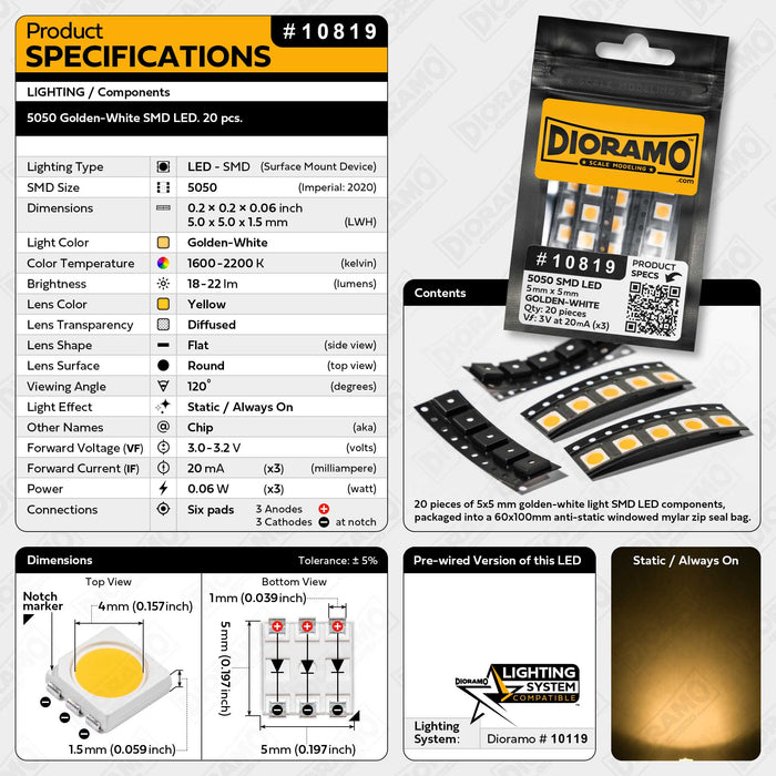 5050 Golden-White SMD LED. 20 pcs.