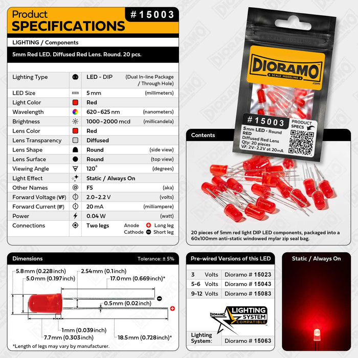 Light Diffusing Lens Red 5mm Red LED. Diffused Red Lens. Round. 20 pcs. — Dioramo Scale Modeling