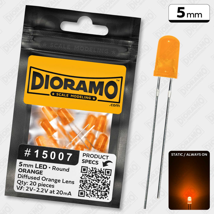 5mm Orange LED. Diffused Orange Lens. Round. 20 pcs.