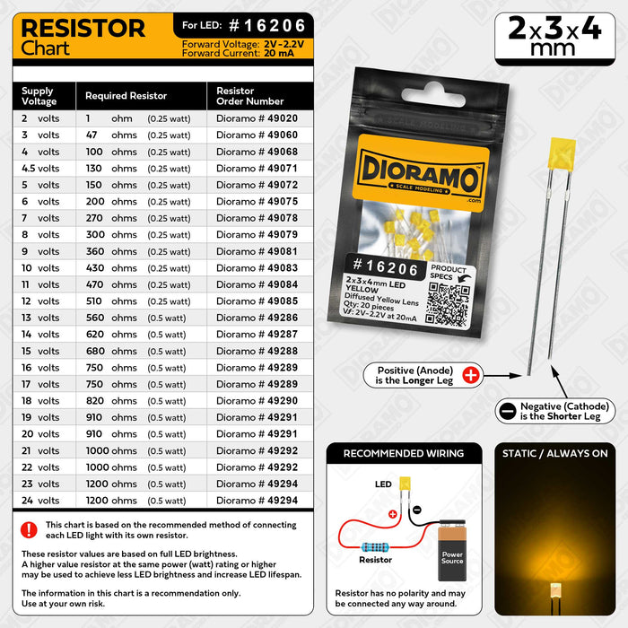 2x3x4mm Yellow LED. Diffused Yellow Lens. Rectangle. 20 pcs.