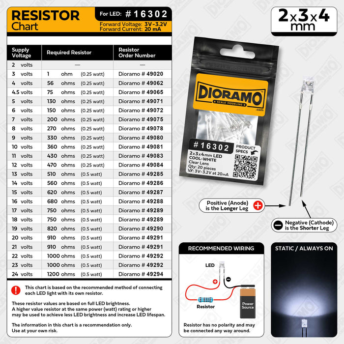 2x3x4mm Cool-White LED. Clear Lens. Rectangle. 20 pcs.