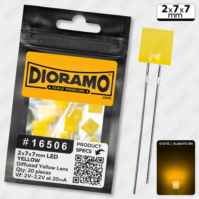 2x7x7mm Yellow LED. Diffused Yellow Lens. Rectangle. 20 pcs.