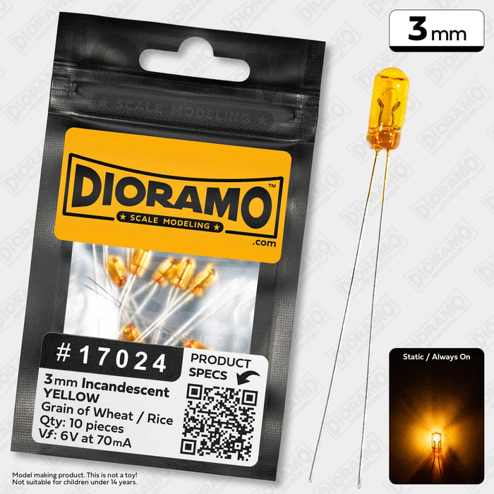 3mm Yellow Mini Incandescent 6 Volts Filament Light Bulb. 10pcs.