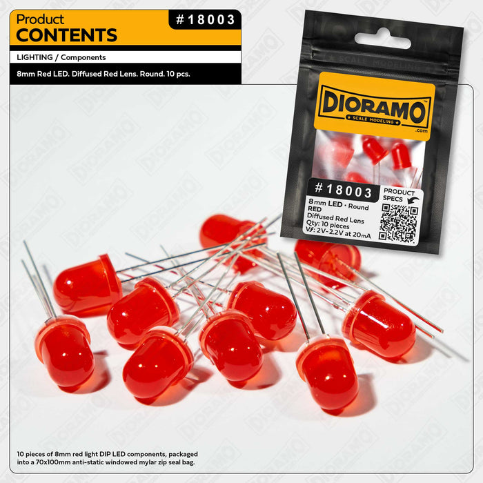 8mm Led Lens 8mm Red LED. Diffused Red Lens. Round. 10 pcs. — Dioramo Scale Modeling