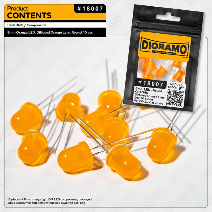 8mm Orange LED. Diffused Orange Lens. Round. 10 pcs. — Dioramo Scale ...