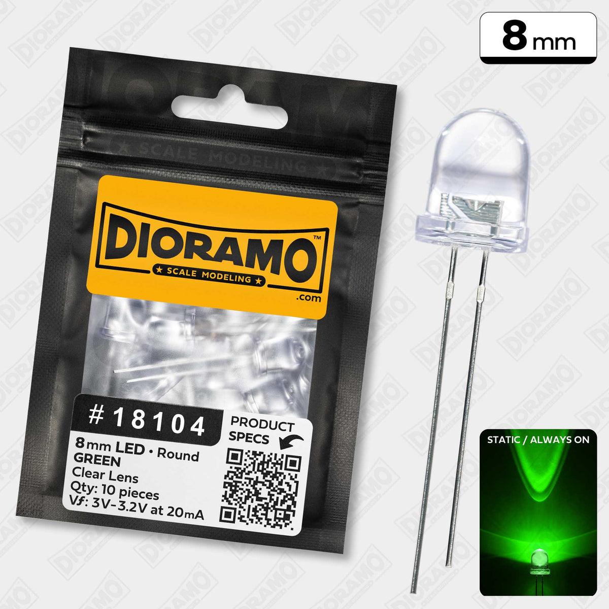 8mm Led Lens 8mm Green LED. Clear Lens. Round. 10 pcs. — Dioramo Scale Modeling