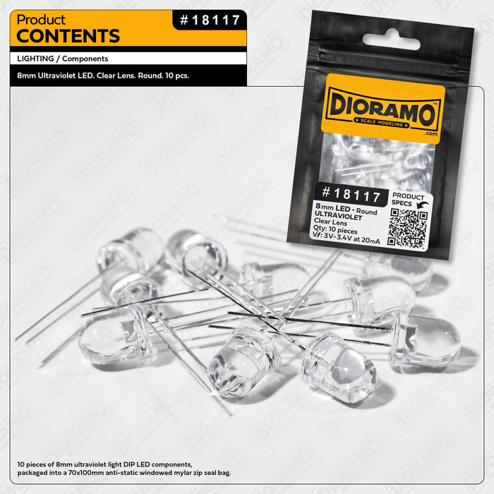 8mm Led Lens 8mm Ultraviolet LED. Clear Lens. Round. 10 pcs. — Dioramo Scale Modeling