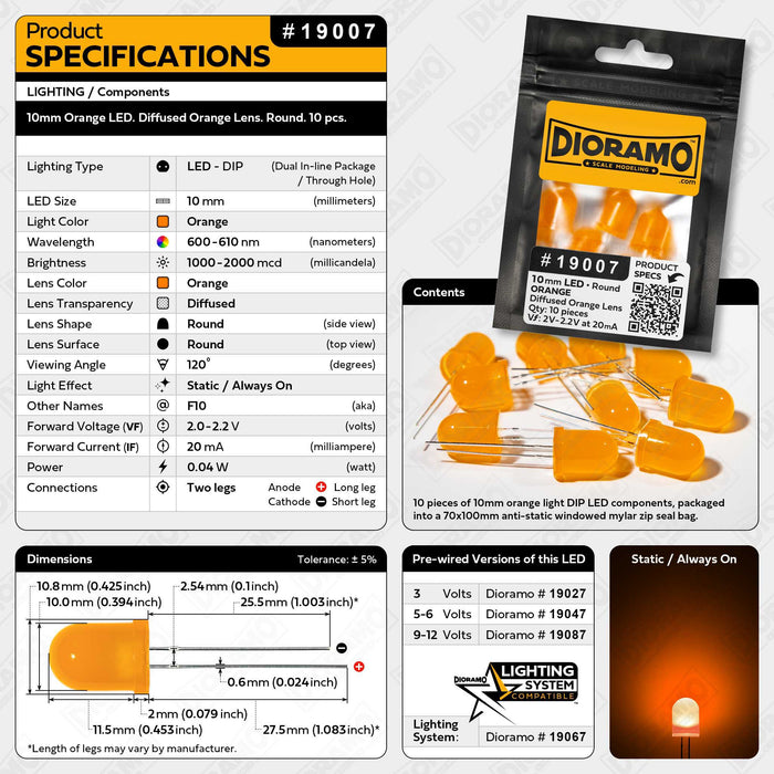 10x LED Diffusers 3mm Flashing Oranges 350mcd 10x LED Diffusers 3mm Flashing Oranges 350mcd