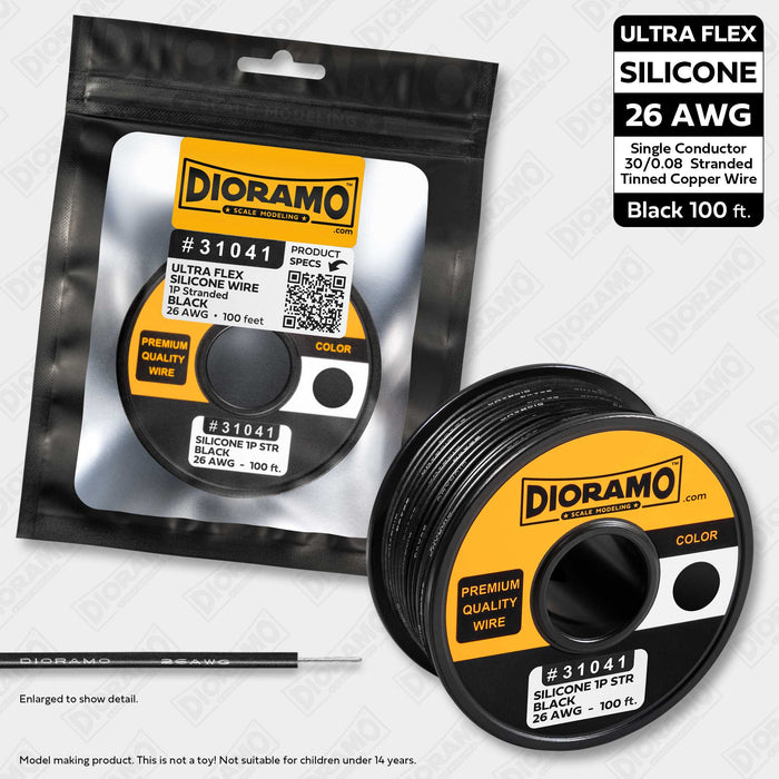 26 AWG Black Silicone Ultra Flex Stranded 1P Electrical Wire 100 ft.