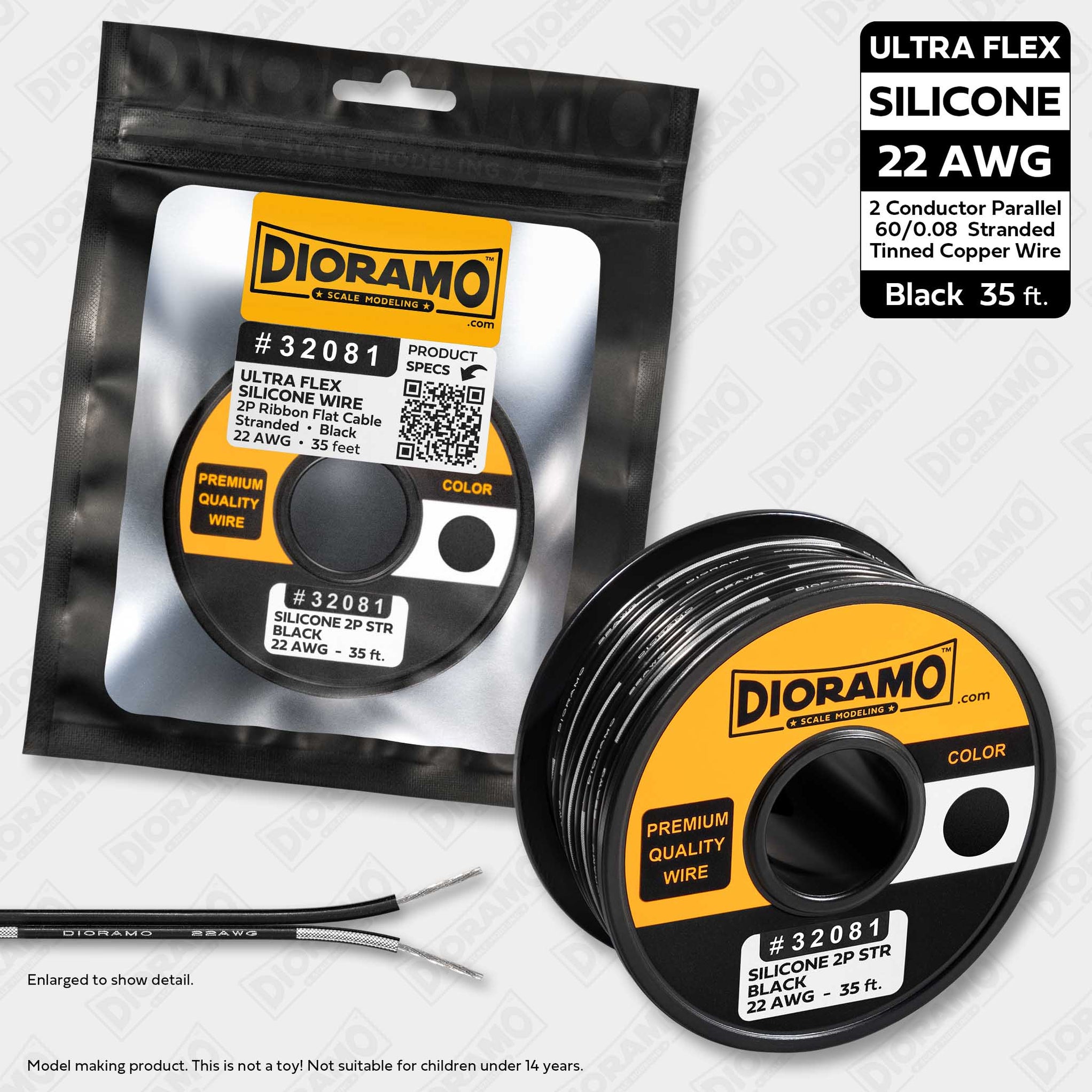 22 AWG Black Silicone Ultra-Flex Stranded 2P Ribbon Flat Cable 35 ft ...
