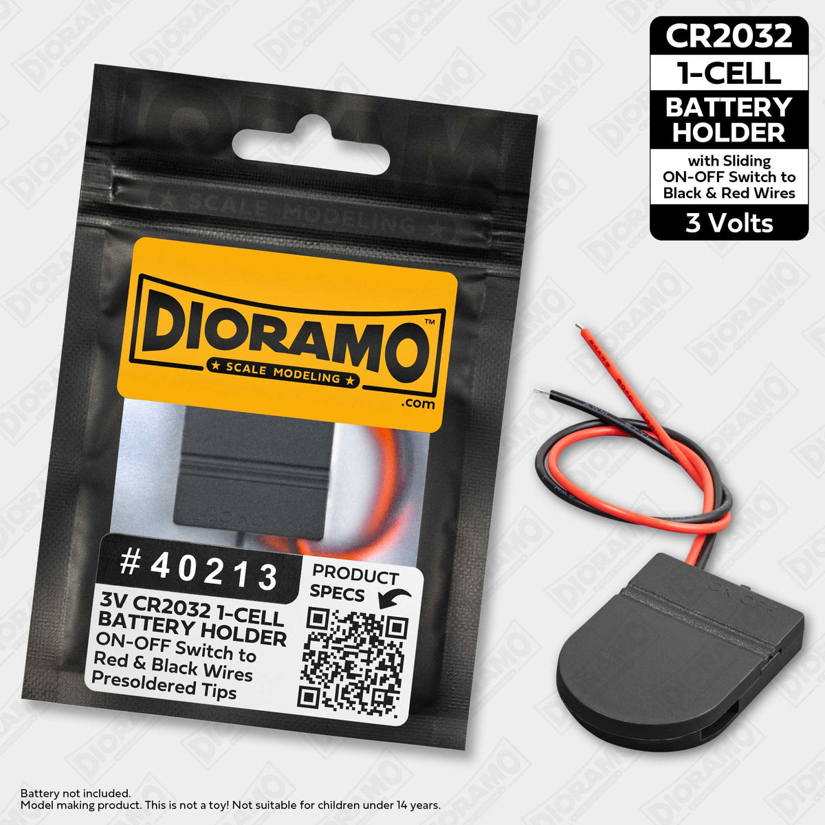 3V 1-Cell CR2032 Battery Holder with Switch to Red & Black Wire