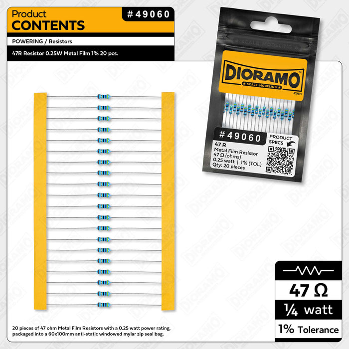 47R Resistor 0.25W Metal Film 1% 20 pcs.