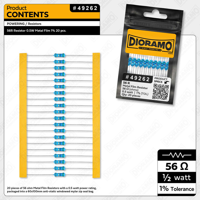 56R Resistor 0.5W Metal Film 1% 20 pcs.