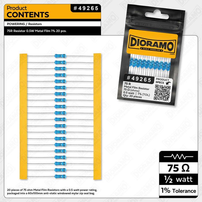 75R Resistor 0.5W Metal Film 1% 20 pcs.