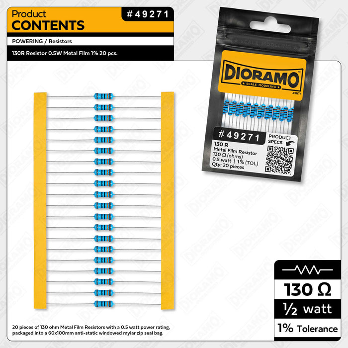 130R Resistor 0.5W Metal Film 1% 20 pcs.