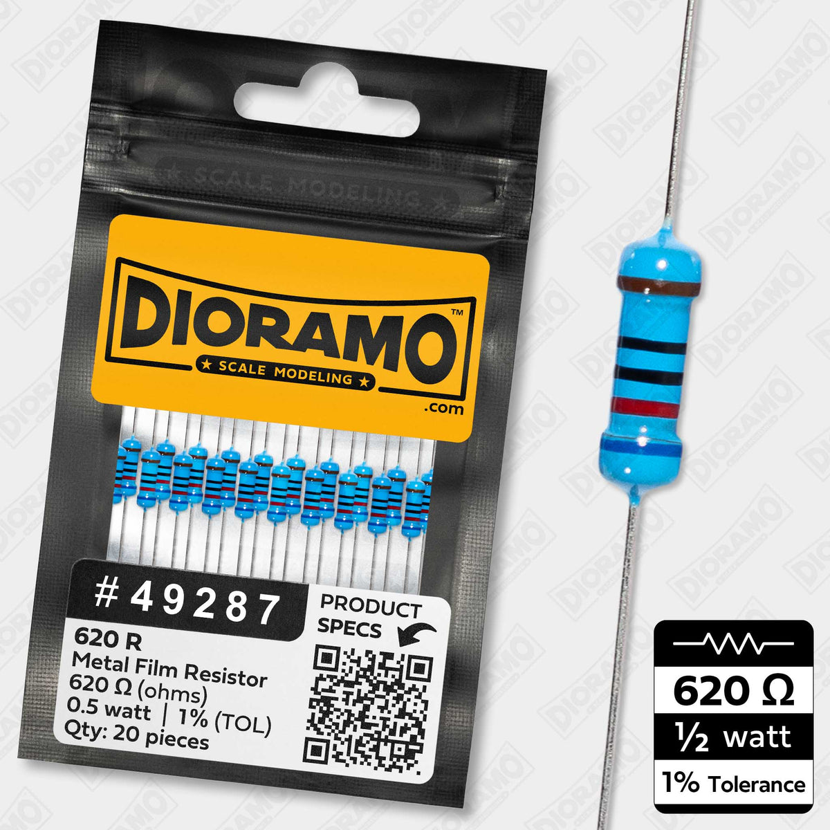 620R Resistor 0.5W Metal Film 1% 20 pcs. — Dioramo Scale Modeling