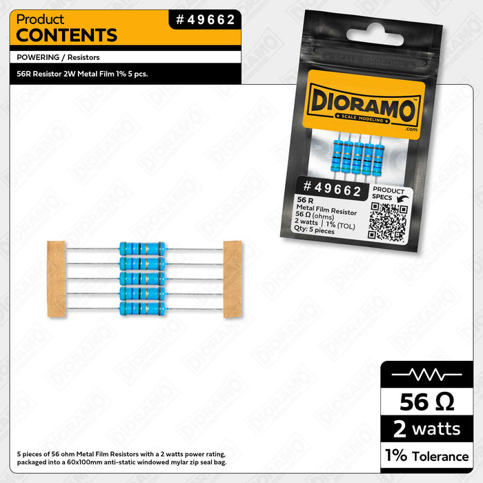 56R Resistor 2W Metal Film 1% 5 pcs.