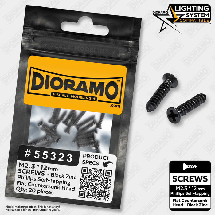 M2.3*12 Phillips Self-tapping Screw. Black Zinc Countersunk Head. 20 pcs.