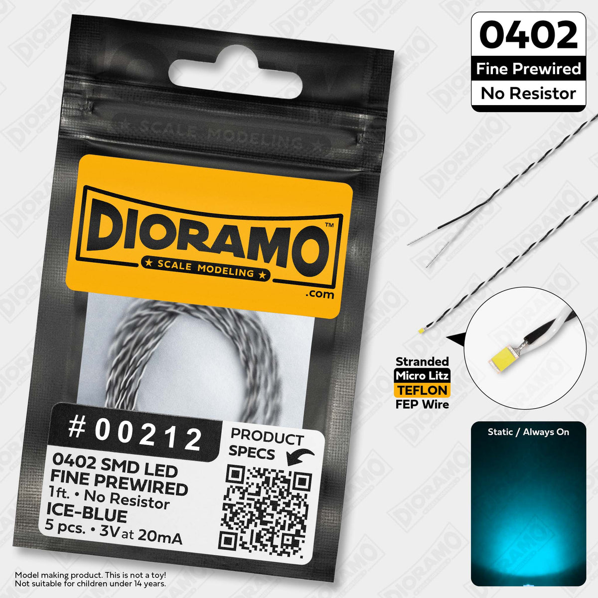 0402 Ice-Blue SMD LED. No Resistor Fine Prewired 1ft. 5 pcs. — Dioramo ...