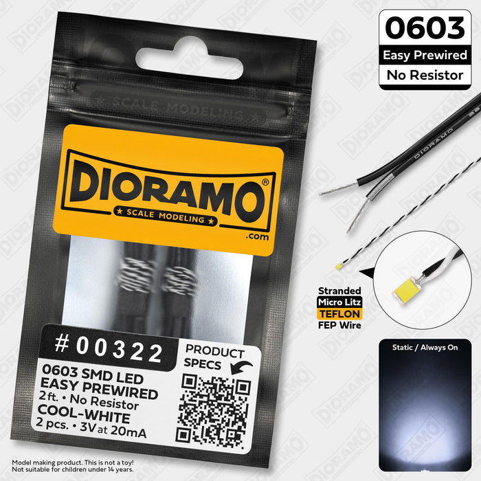 0603 Cool-White SMD LED. No Resistor Easy Prewired 2ft. 2 pcs.