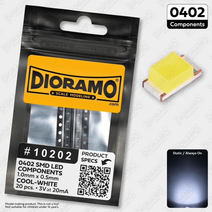 0402 Cool-White SMD LED Components. 20 pcs.