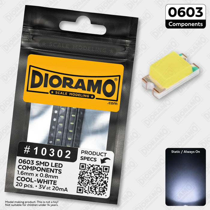 0603 Cool-White SMD LED Components. 20 pcs.