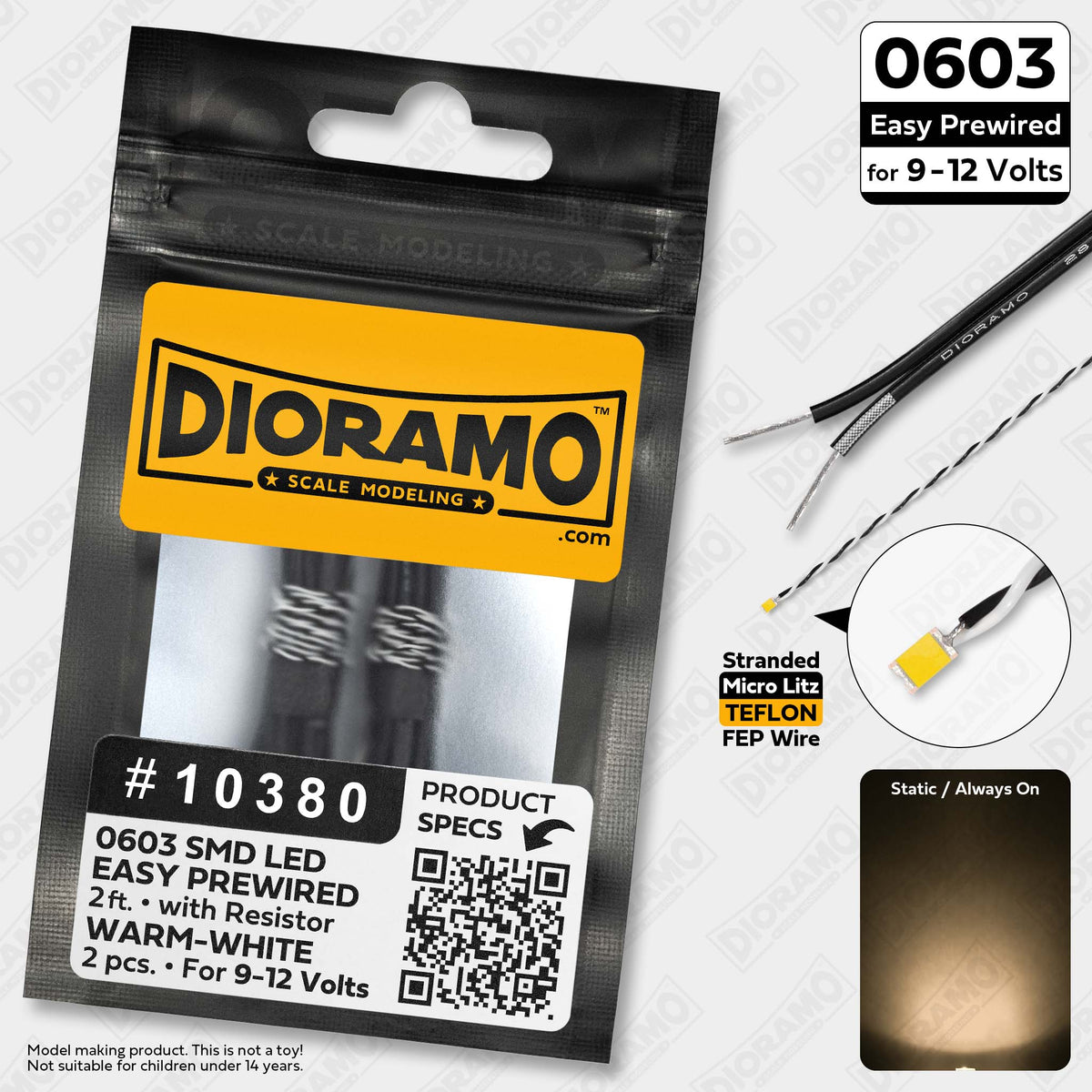 0603 Warm-White SMD LED. 9-12 Volts Easy Prewired 2ft. 2 pcs. — Dioramo ...