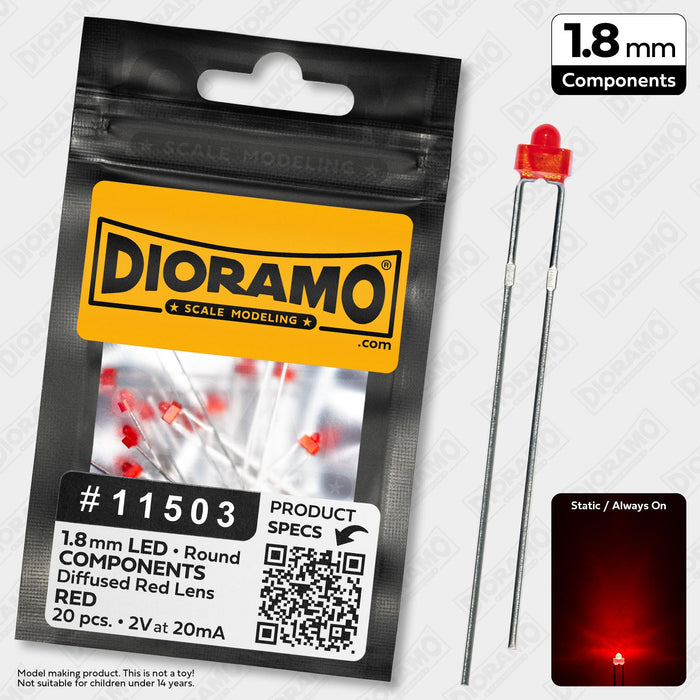 1.8mm Red LED Components. Diffused Red Lens. Round. 20 pcs.