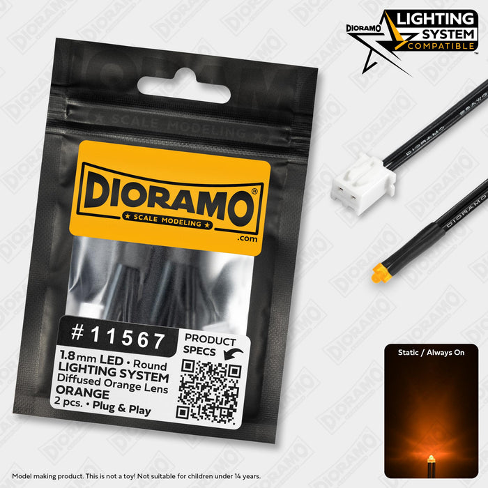 1.8mm Orange LED. Diffused Orange Lens. Lighting System Prewired. 2pcs