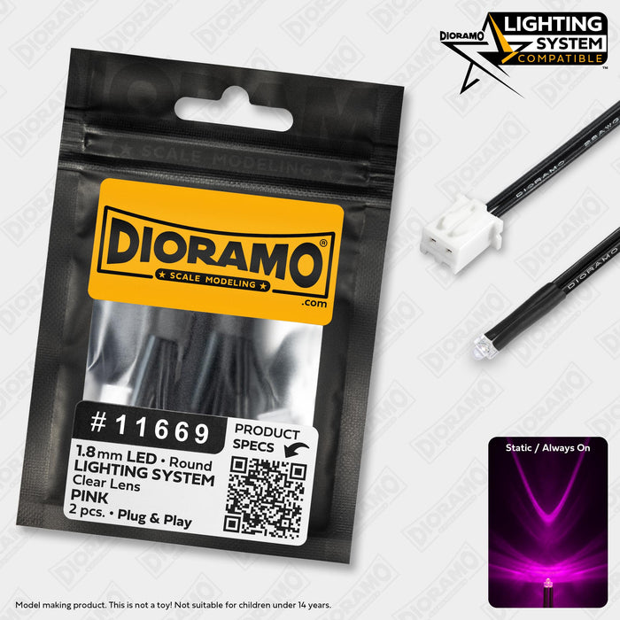 1.8mm Pink LED. Clear Lens. Lighting System Prewired. 2 pcs.