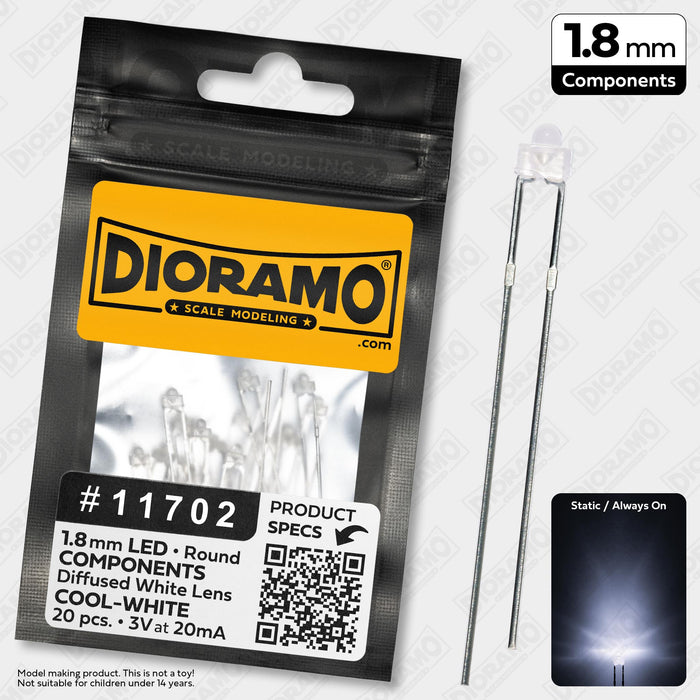 1.8mm Cool-White LED Components. Diffused White Lens. Round. 20 pcs.