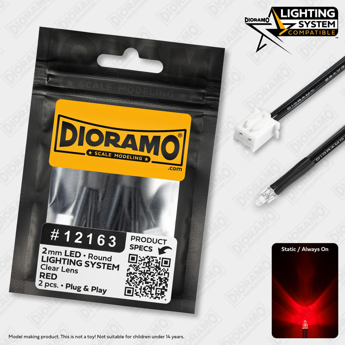 2mm Red LED. Clear Lens. Lighting System Prewired. 2 pcs.