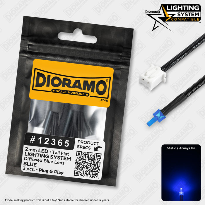 2mm Blue LED. Tall Flat Blue Lens. Lighting System Prewired. 2 pcs.