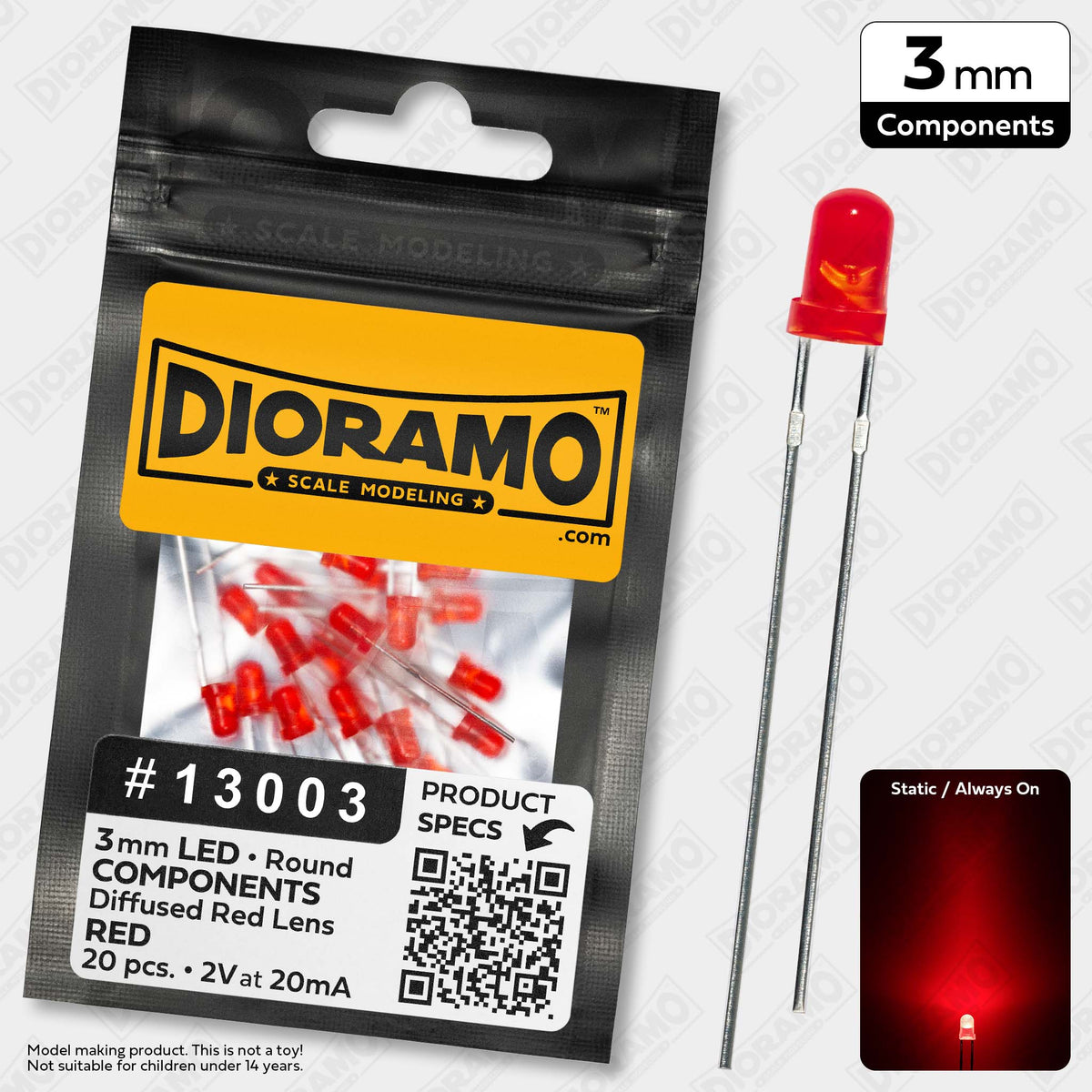 Red Led Part 3mm Red LED Components. Diffused Red Lens. Round. 20 pcs. — Dioramo ...