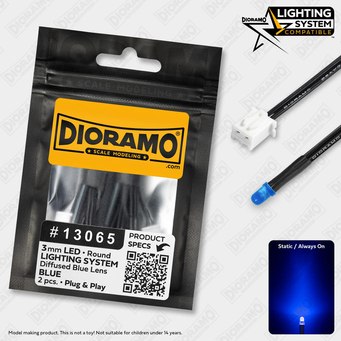 3mm Blue LED. Diffused Blue Lens. Lighting System Prewired. 2 pcs.