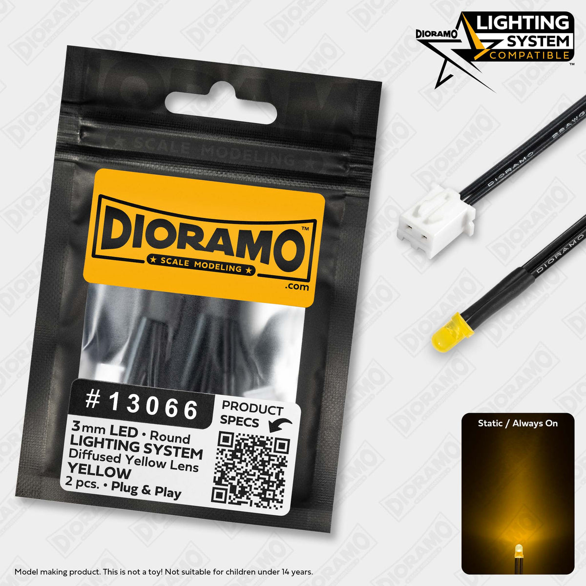 3mm Yellow LED. Diffused Yellow Lens. Lighting System Prewired. 2pcs ...